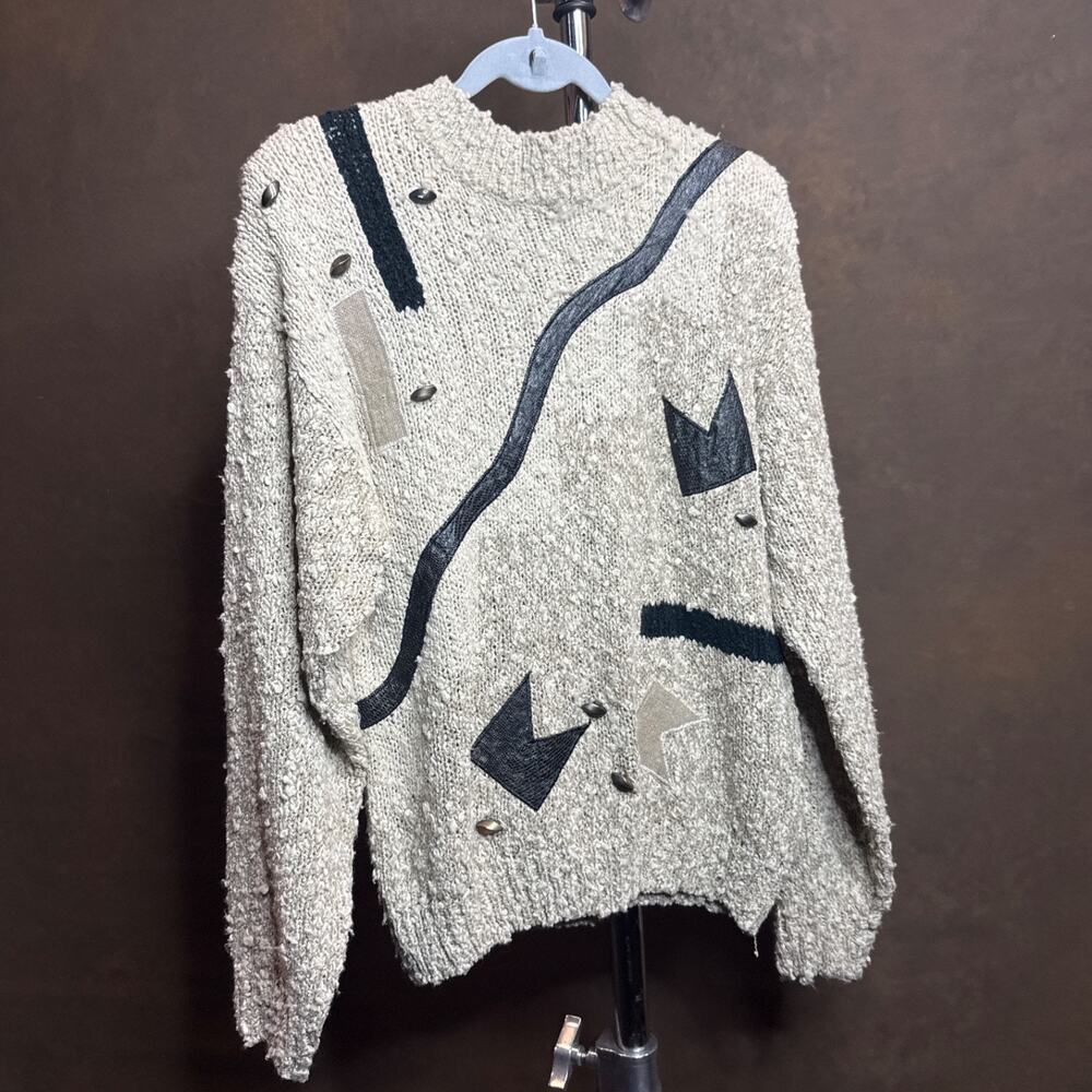 Vintage Colter Bay International Abstract Appliqué Textured Knit Sweater, M/L